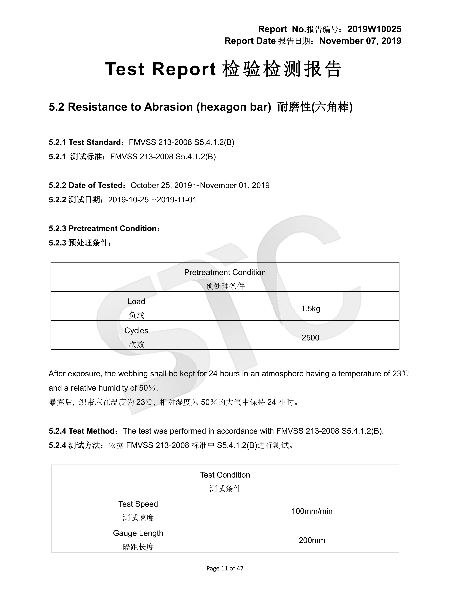 織帶耐磨性（六角棒）測試合格報告