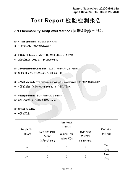 織帶阻燃測試（水平測試）符合報告